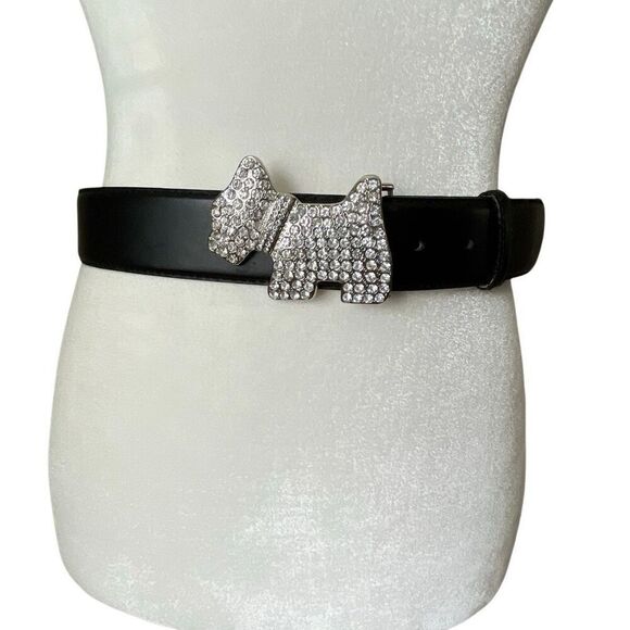 Rhinestone Dog Westie Scottie Black Leather Belt